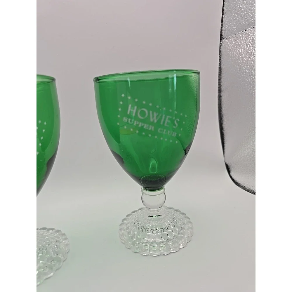 2 Vintage Anchor Hocking Emerald Green Footed Glass Goblet ‎ Howies Supper Club